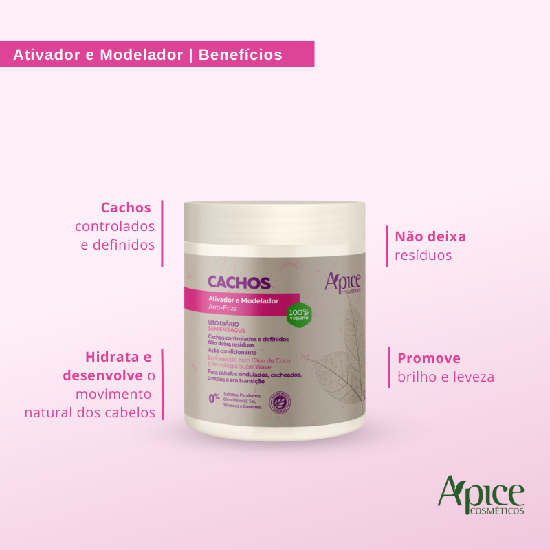 Kit Cachos - Shampoo, Condicionador, Ativador e Modelador e Spray Finalizador (4 ITENS)